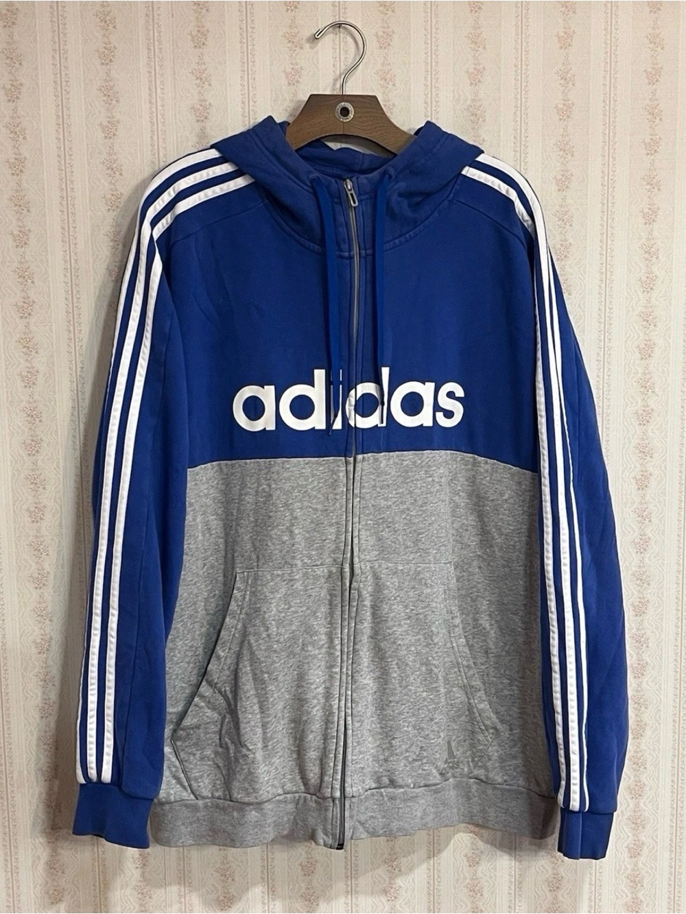 adidas Royal Blue and Gray Zip Hoodie with Logo